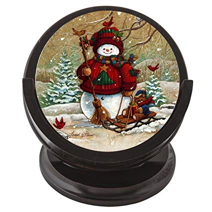 Thirstystone TSQS2-H13-KA Snowman Sandstone Coaster Set with Wood Holder Included, Multicolor