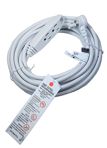 Barium Electric 25 Ft. Extension Cord Angled Plug White 25 Foot | 16 AWG | 1625 Watt | 13 Amp | 120 Volt - Electronics, Appliances, Power Tools - 3 prong, 16 gauge, w/ ground, 110-125V