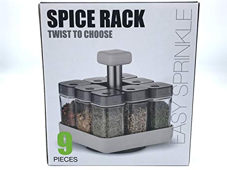 9 Piece Spice Jar and Rotating Spice Rack Set (Black)