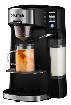 Gourmia GCM6000 6 In 1 Single Serve One Touch Coffee Bar W/ Built-In Milk Frother, Cappuccino, Latte, Coffee, Tea and Chai/Milk Tea Modes Use K Cups, Coffee Grinds or Tea Leaves Steams Milk Into Cup.