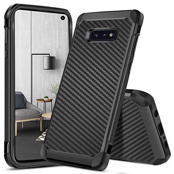 Galaxy S10e Case,S10e Case,DUEDUE Dual Layer Slim Hybrid Shock Absorbing Cover Hard PC Bumper Rugged Carbon Fiber Back Case for Samsung Galaxy S10e 5.8'' for Men and Boys(2019 Release), Camo Black