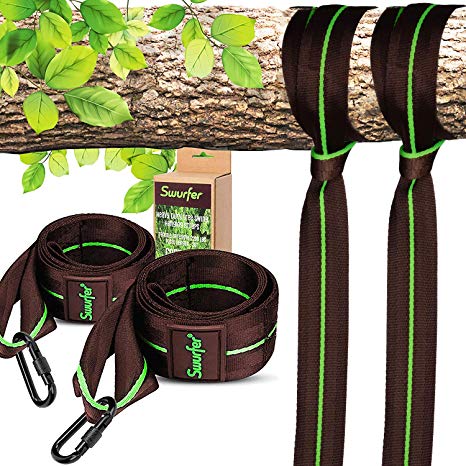 Swurfer 5ft Tree Swing Straps Hanging Kit (Set of 2) Durable Weatherproof Tree Attachment Straps - Includes 2 Industrial Strength Safe Locking Carabiners, Holds 2000 Lbs - Hang Any Swing or Hammock