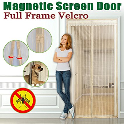 Magnetic Screen Door ,Full Frame Velcro 5 Sizes Avaliable to Fits Door Up To 46"x82",34"x82",34"x98",36"x82", 36"x98" Light Yellow