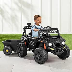 Best Choice Products Kids 12V Electric Ride On UTV Car and Trailer w/Parent Control, LED Lights, 2 Speeds, Bluetooth - Black