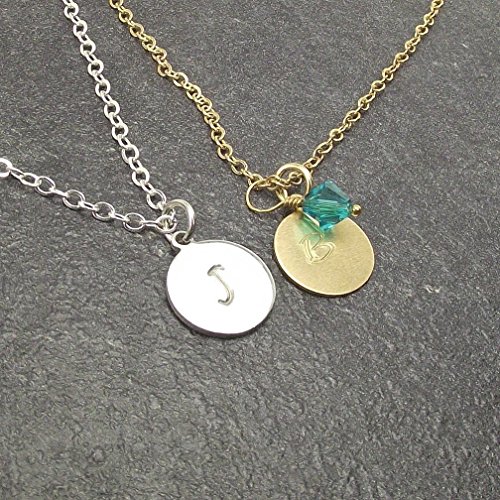 A Personalized Delicate Initial Necklace Swarovski Elements Birthstone Crystal Handstamped Alphabet Letter Infinity And Love Heart Symbol Charm Custom Jewelry Gift in Gold or Silver Plated