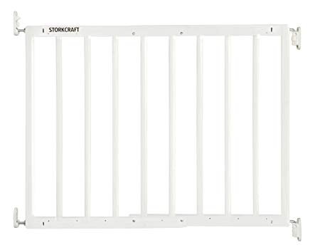 Storkcraft Easy Walk-Thru Wooden Safety Gate, White Adjustable Baby Safety Gate For Doorways and Stairs, Great for Children and Pets