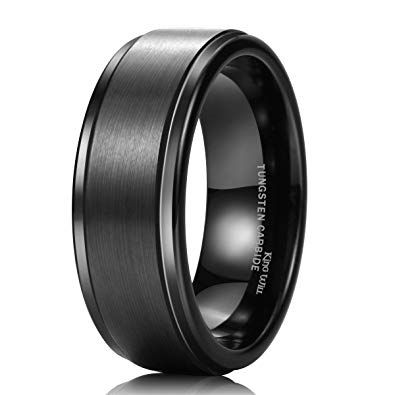 King Will BASIC 8mm Black High Polish Matte Finish Tungsten Men's Wedding Ring Comfort Fit