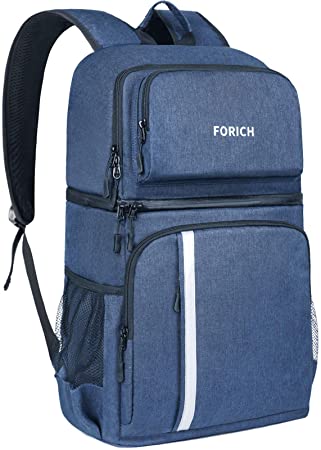 FORICH Insulated Cooler Backpack Double Deck Lightweight Leak Proof Backpack Cooler Bag Soft Lunch Backpack with Cooler Compartment for Men Women to Work Beach Travel Picnics Camping Hiking