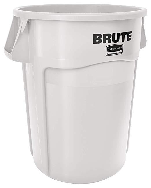 Rubbermaid Commercial Products 1779740 BRUTE Heavy-Duty Round Trash/Garbage Can, 44-Gallon, White