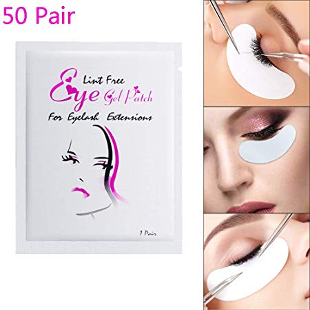 Wecando 100 Pairs Under Eye Gel Pads Eyelash Extension Pads Lint Free DIY False Eyelash Lash Extension Makeup Eye Gel Patches (50, Gold)