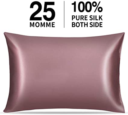 Winjoy 25 Momme Silk Pillowcase, Both Sides 100% Natural Mulberry Silk Pillow Covers Cases Standard Size for Hair and Skin with Hidden Zipper, 1PC, Mauve