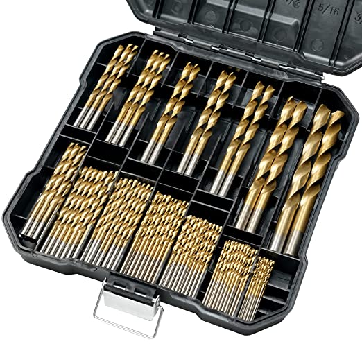 GMTOOLS 99 Pcs Titanium Coated Drill Bit Set, High Speed Steel, Twist Drill Bit Kit for Cast Iron, Aluminum Alloy, Copper, Wood, Plastic, with Hard Storage, Size from 1/16" to 3/8"