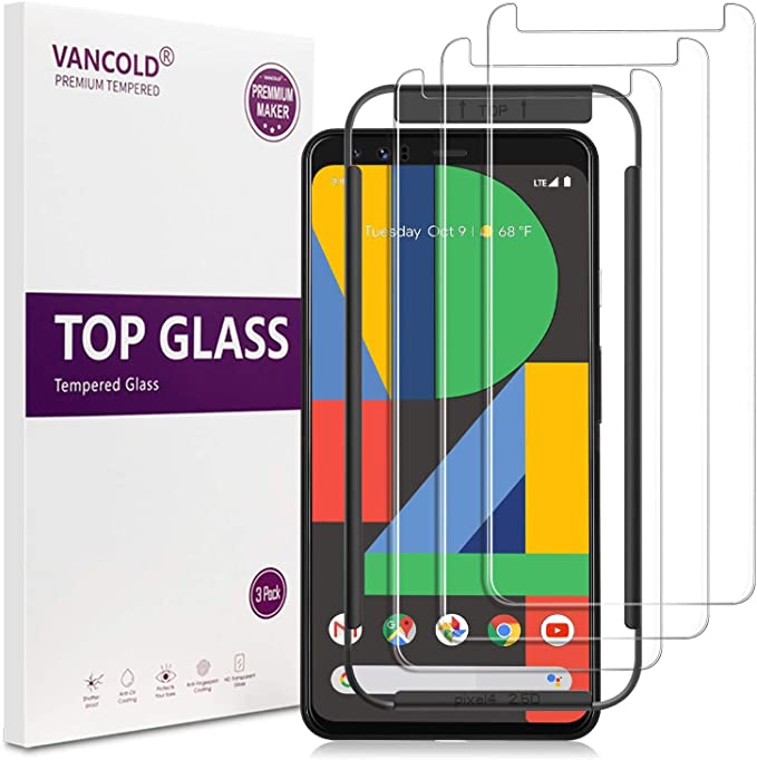 Vancold Screen Protector Designed for Google Pixel 4 (5.7 inch)(Clear,3 Pack), Case Friendly Premium HD Clarity Tempered Glass Screen Protector with Alignment Installation Frame