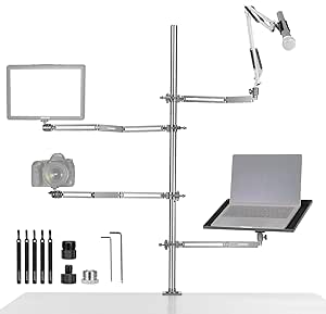 NEEWER Overhead Camera Rig Desk Mount Live Broadcast Arm Stand for Twitch Gaming Streaming, Multi Camera Podcast Setup with Mic Boom Arm, Articulated Auxiliary Holding Arms, Laptop Holder, DS002