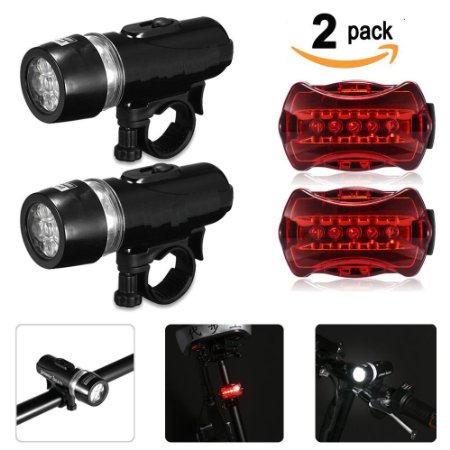 Bike Light Set, SQDeal [2 Pack] [U.S. Warranty] Waterproof 5 LED Lamp Bicycle Front Headlight   Rear Safety Taillight Flashlight Set