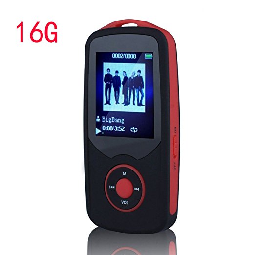 HONGYU 2016 Latest Version X06,16GB Lossless Sound Bluetooth MP3 Music Media Player ,60 HOURS Continuous Playback and 1.8 Inch Screen multifunctional MP3 (Supports up to 64GB)(Red)