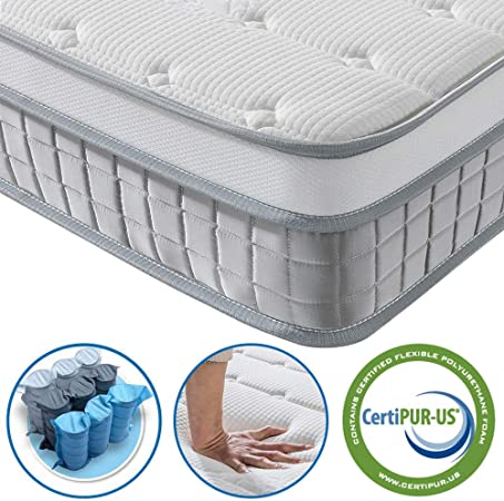 Vesgantti European Mattress 90x200 cm - 9.6 Inch Pocket Sprung Mattress with Breathable Foam and Individually Wrapped Spring - Medium Firm Feel, Modern Box Top Collection