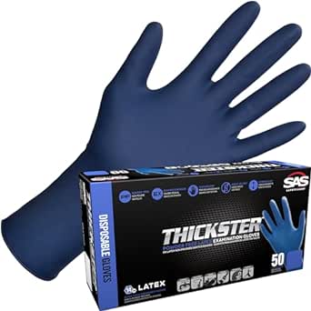 Thickster Powder-Free Exam Grade Latex Disposable Gloves. Size 2X-Large. Blue, 14 mil Thickness, 12" Length. Fully Textured for Superior Grip. Single Use. Pack of 50. (6605-20)