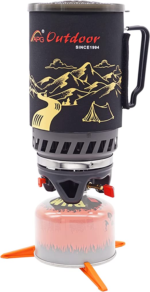 APG 1.4-Liter Camping Stove Cooking System Propane Butane Burner Outdoor Hiking Backpacking Camp Gas Stove Fast Boil Fuel Efficient Flash Cooking
