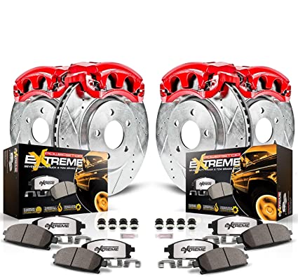 Power Stop KC2154-36 Z36 Truck & Tow Front and Rear Caliper Kit-Drilled/Slotted Brake Rotors, Carbon-Fiber Ceramic Brake Pads, Calipers