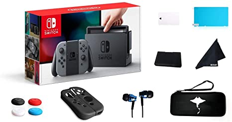 Switch 32GB Console Video Games Joy-Con w/GM 69 Value 13in1 Supper Kit Case (Earphone, LCD Film, Card Case, Silicon Case x 2pcs, Carry Bag, Wiping Cloth etc.) (Gray)