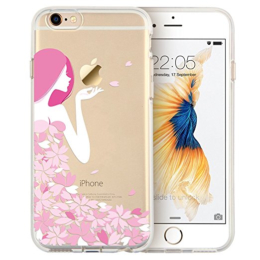 iPhone 6s Case, iPhone 6 Case, ESR Soft Gel TPU Silicone Case Clear with Design Cute Cartoon Slim Fit Ultra Thin Protective Cover for 4.7 inches iPhone 6 /iPhone 6s_Pink Floral Girl