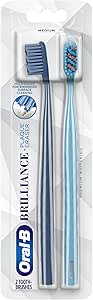 Oral-B Brilliance Premium Whitening Toothbrush with Plaque Eraser, Medium, Sky Blue and Gray, 2 Count