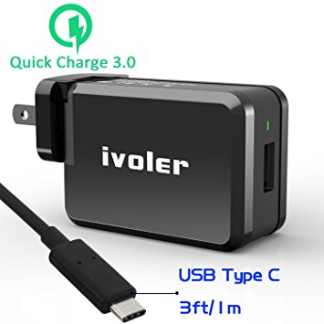 [Qualcomm Quick Charge 3.0] [QC 2.0 & USB Type Compatible] iVoler QC 3.0 18W USB Wall Charger for for Samsung Galaxy S7, Nexus 6P/5X, Microsoft Lumia 950/950XL, Samsung Galaxy S6/S6 Edge/  /Note 5/4/Edge, Sony Xperia Z5/Z4/Z3/Z2, HTC A9/M8/M9, LG G4/V10/ G Flex 2, Nexus 6, iPhone, iPad, and More(The Smallest QC 3.0 USB Travel Wall Charger with One Free 3.3ft/1m USB A to C Cable)(Black)
