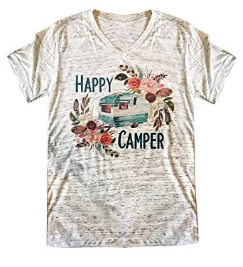 Enmeng Womens Causal Happy Camper Printed T-Shirt Camping Graphic Tees
