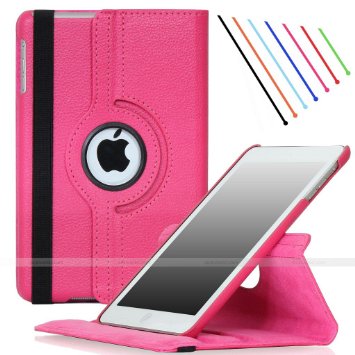 SAVEICON iPad Mini 4 Retina Display Case 360 Degree Swivel Rotating PU Leather Case Cover Stand for Apple iPad Mini 4 4th Gen with Sleep and Wake Function (Hot Pink)