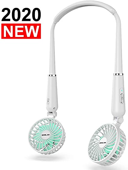 Hand-Free Neck Fan for Personal Cooling and COPD Breathless Relief, Battery Operated Neckband Fan with 2 Speed Settings for Fast Face Air Circulation, Soft Flexible Gooseneck, Handheld Fan, Adjustable