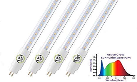 Active Grow T5 High Output 4FT LED Grow Light Tubes for Indoor Gardens, Veg Growth & Greenhouse - 24 Watts - Sun White Full Spectrum (High CRI 95) - Direct Replacement - UL Marked - 4-Pack