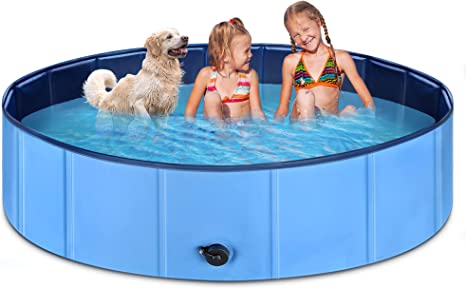 Kiddie Pools JECOO Kids Pool Plastic Dog Pools for Large Dogs Foldable Pet Bathing Tub Portable Outside Swimming Pool (71 inch.D x 12 inch.H Blue)