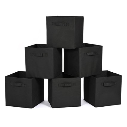 Set of 6 Foldable Storage Cubes, MaidMAX Nonwoven Cloth Organizer Basket Bin with Dual Handles, Black