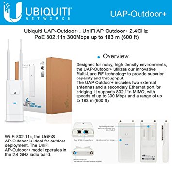 Ubiquiti UniFI AP Outdoor  Wi-Fi 802.11 b/g/n, 2.4 GHz speed, speed upto 300 Mbps