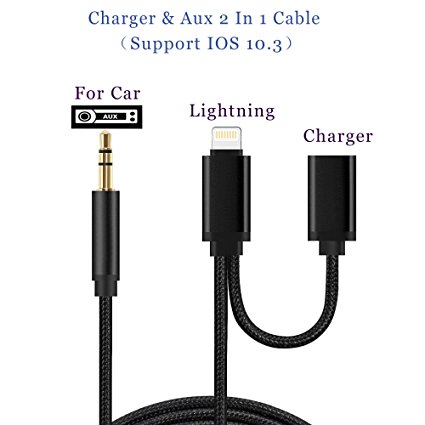Aux Cord for iPhone 7, iPhone 7 Plus Aux Adapter, 3.5mm Audio Cable Lightning Car Aux Charger Adapter for iPhone 7/7 Plus, Perfect for Car/Home Stereos(Supports Latest iOS 10 / 11) (Black)