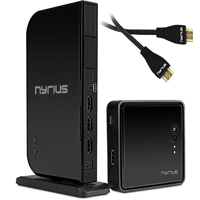 Nyrius ARIES Home  Wireless HDMI 2x Input Transmitter & Receiver for Streaming HD 1080p 3D Video and Digital Audio from Cable box, Satellite, Bluray, DVD, PS4, PS3, Xbox One/360, Laptops, PC (NAVS502) - BONUS Additional Nyrius HDMI Cable Included