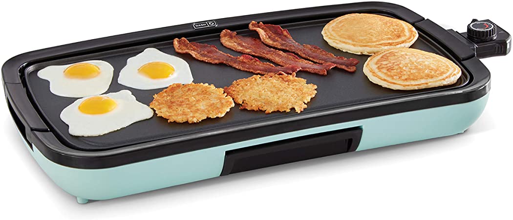 Dash Everyday Nonstick Deluxe Electric Griddle with Removable Cooking Plate for Pancakes, Burgers, Quesadillas, Eggs and Other Snacks, Includes Drip Tray   Recipe Book, 20” x 10.5”, 1500-Watt, Aqua