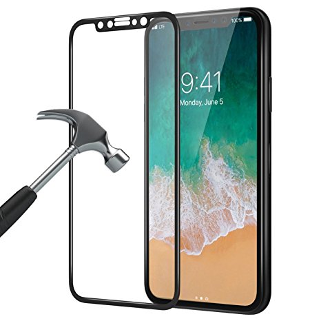 iPhone X Glass Screen Protector, [4D Full Coverage] [9H Hardness] [HD Clear] Tempered Glass Screen Protector Bubble-Free Anti-Scratch Protective Film for iPhone X,iPhone 10 Screen Lucyh (Black-Clear)