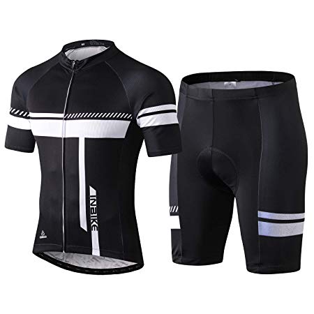 INBIKE Men's Cycling Jersey Set Moisture Wicking Breathable Quick-Dry Full Zip Short Sleeve Bike Shirt   3D Padded Sports Shorts