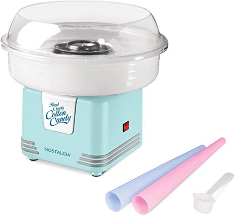 Nostalgia PCM425AQ Retro Hard and Sugar Free Countertop Cotton Candy Maker, Includes 2 Reusable Cones And Scoop – Aqua