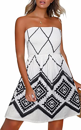 CHICGAL Summer Dresses for Women Beach Cover Ups Strapless Boho Floral Print Sundress