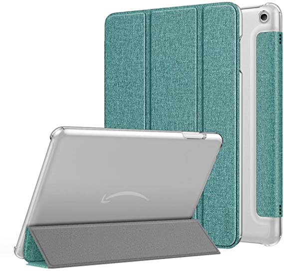 MoKo Case Compatible with All-New Kindle Fire HD 8 Tablet and Fire HD 8 Plus Tablet (10th Generation, 2020 Release), Smart Shell Stand Cover with Translucent Frosted Back - Denim Green