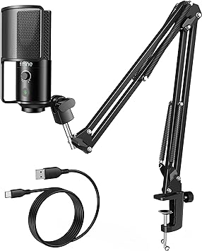 FIFINE USB Podcast Microphone PC, Condenser Microphone Plug & Play Mic Kit with Boom Arm Stand, Mute Button, Gain Knob, Computer Recording Microphone for Singing Streaming Gaming YouTube-T669PRO1