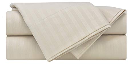 Mezzati Luxury Striped Bed Sheet Set - Soft and Comfortable 1800 Prestige Collection - Brushed Microfiber Bedding (Beige, Twin Size)