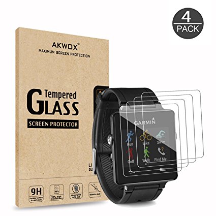 (Pack of 4) Tempered Glass Screen Protector for Garmin Vivoactive, Akwox [0.3mm 2.5D High Definition 9H] Premium Clear Screen Protective Film for Garmin Vivoactive