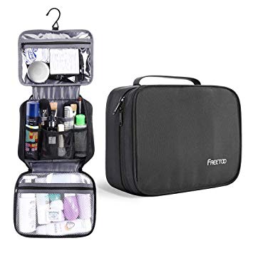 FREETOO Travel Toiletry Bag 6 Compartments Waterproof Portable Wash Toilerty Travel Bag with Metal Hanging Hook for Men and Women