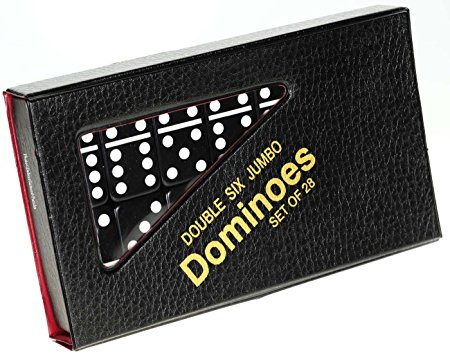 Dominoes Jumbo BLACK with White Pips _ Double Six Set of 28 dominoes