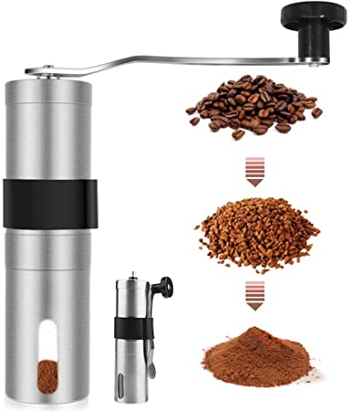 YEHOBU Manual Coffee Grinder,Hand Coffee Grinder with Adjustable Setting,Brushed Stainless Steel Hand Crank Conical Burr Mill for Precision Brewing