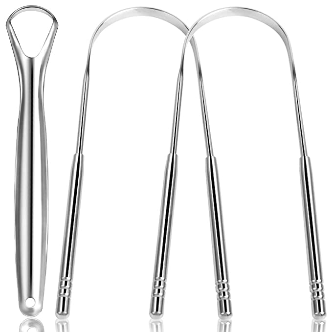 Tongue Scraper, Teenitor Tongue Cleaner Brush Tools for Fresh Breath, Stainless Steel Surgical Grade, 3pcs